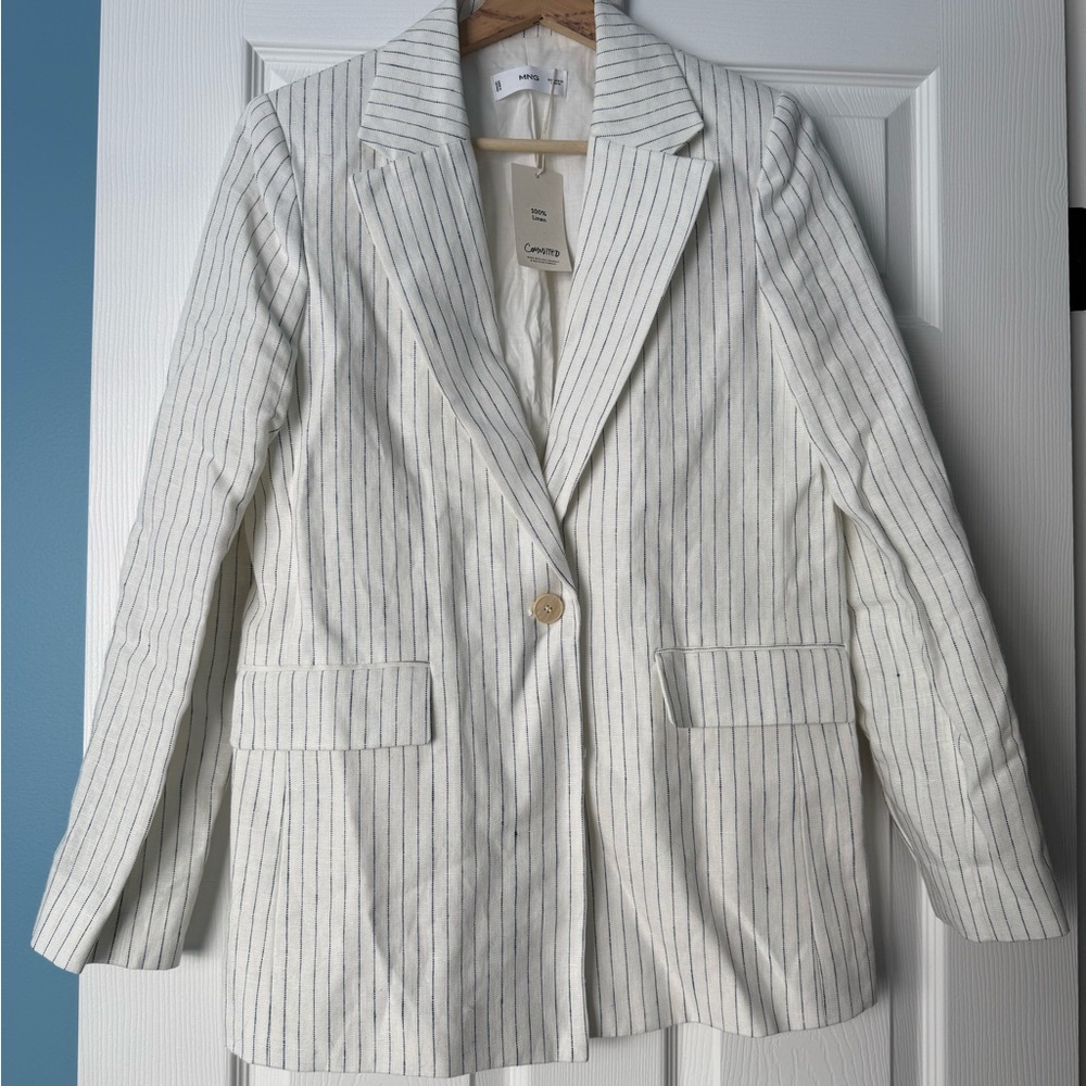 Mango White Pinstripe Blazer